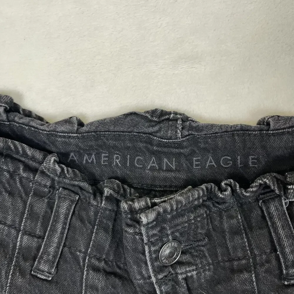 American Eagle Shorts Womens 6 Black Mom Short Pleated Denim Casual Summer